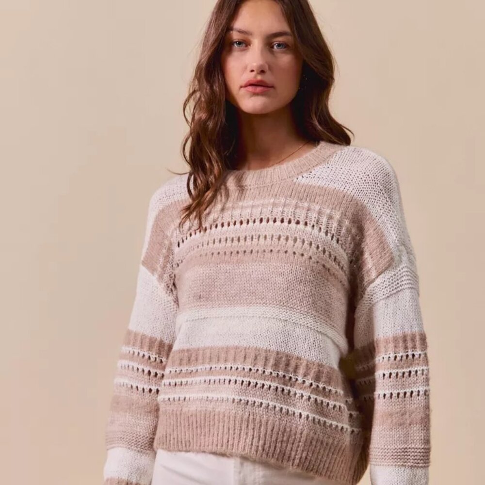 SO‎ ME Variegated Stripe Textured Loose Fit Sweater